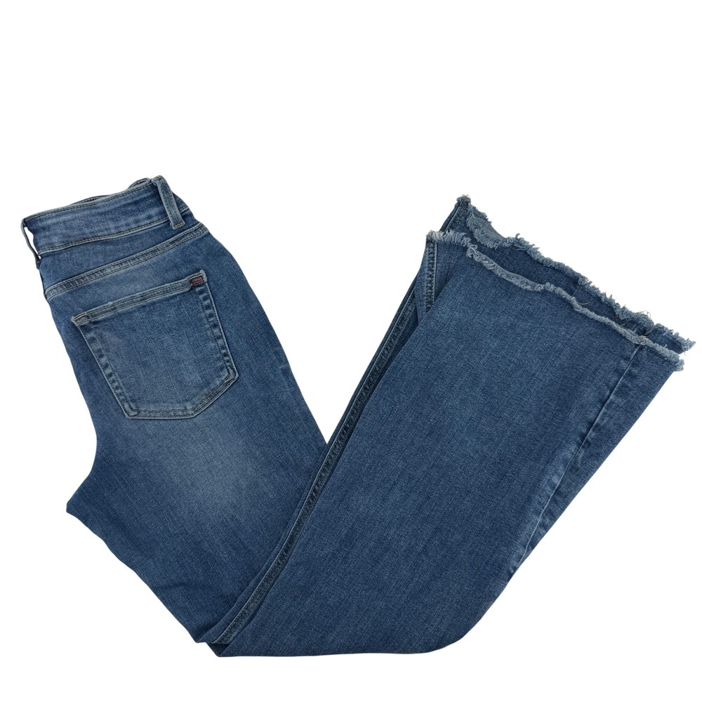 Edgely Flare Jeans Womens 27 Medium Wash High Rise Seam Detail Raw Hem Y2K Retro